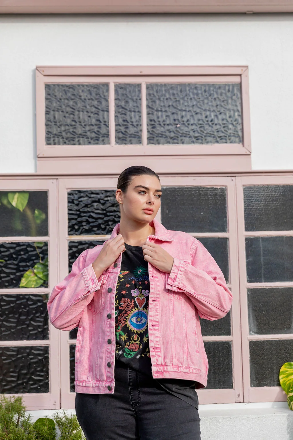 Hayden Boyfriend Denim Jacket in Pink Wash