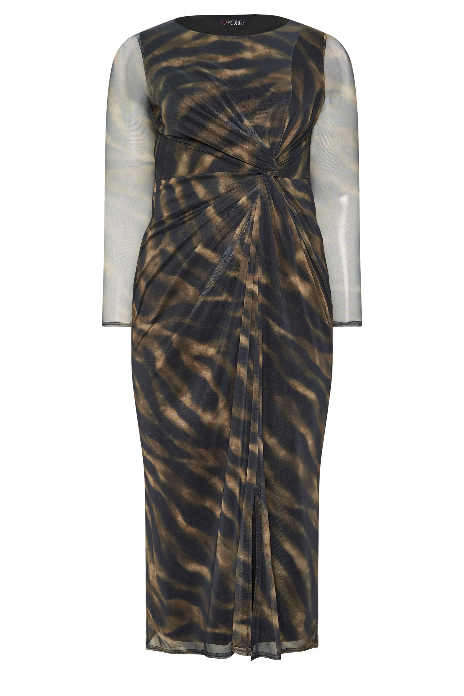 Yours Zebra Mesh Side Knot Midi Dress