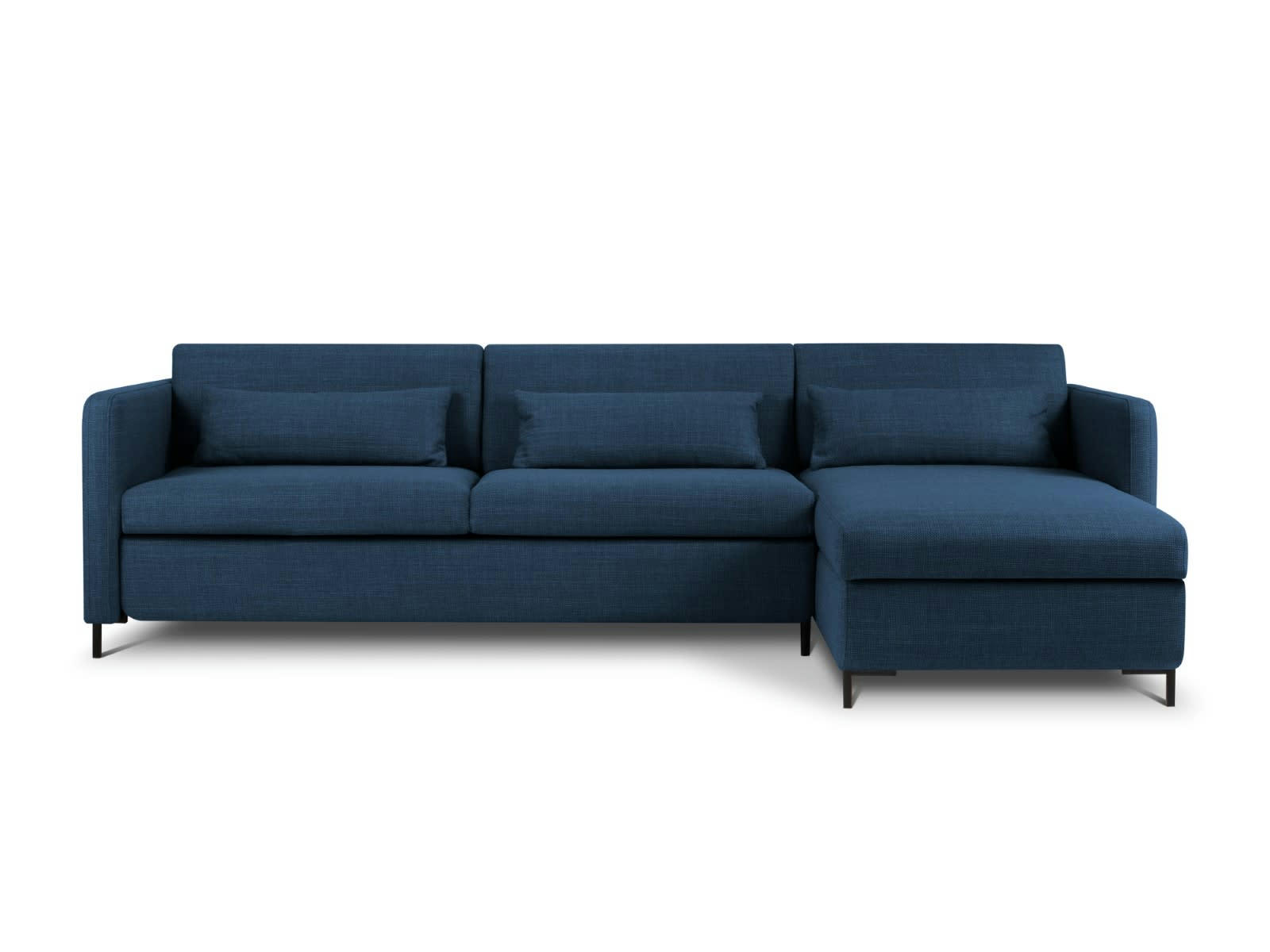 YANIS - Canapé D'Angle Droit Conv. Coffre 5 places en Tissu Structurel Bleu