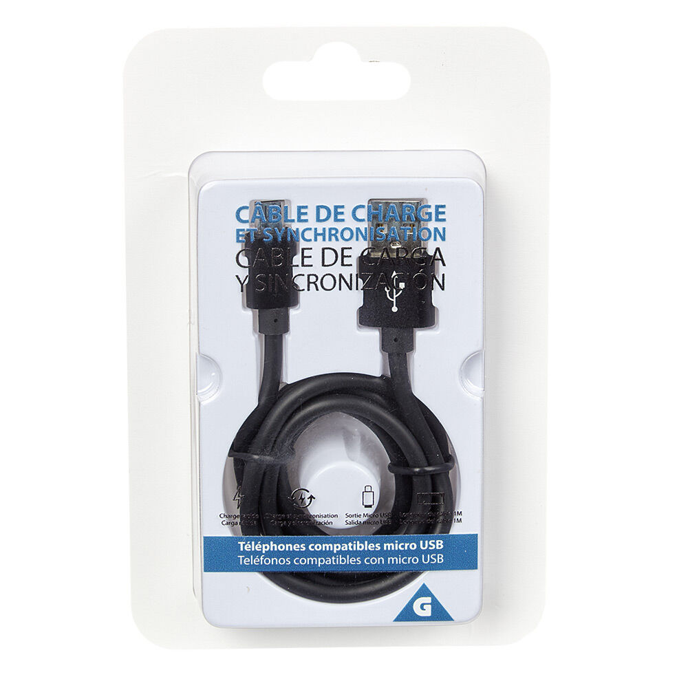 Câble USB vers micro USB plastique PP Noir charge rapide