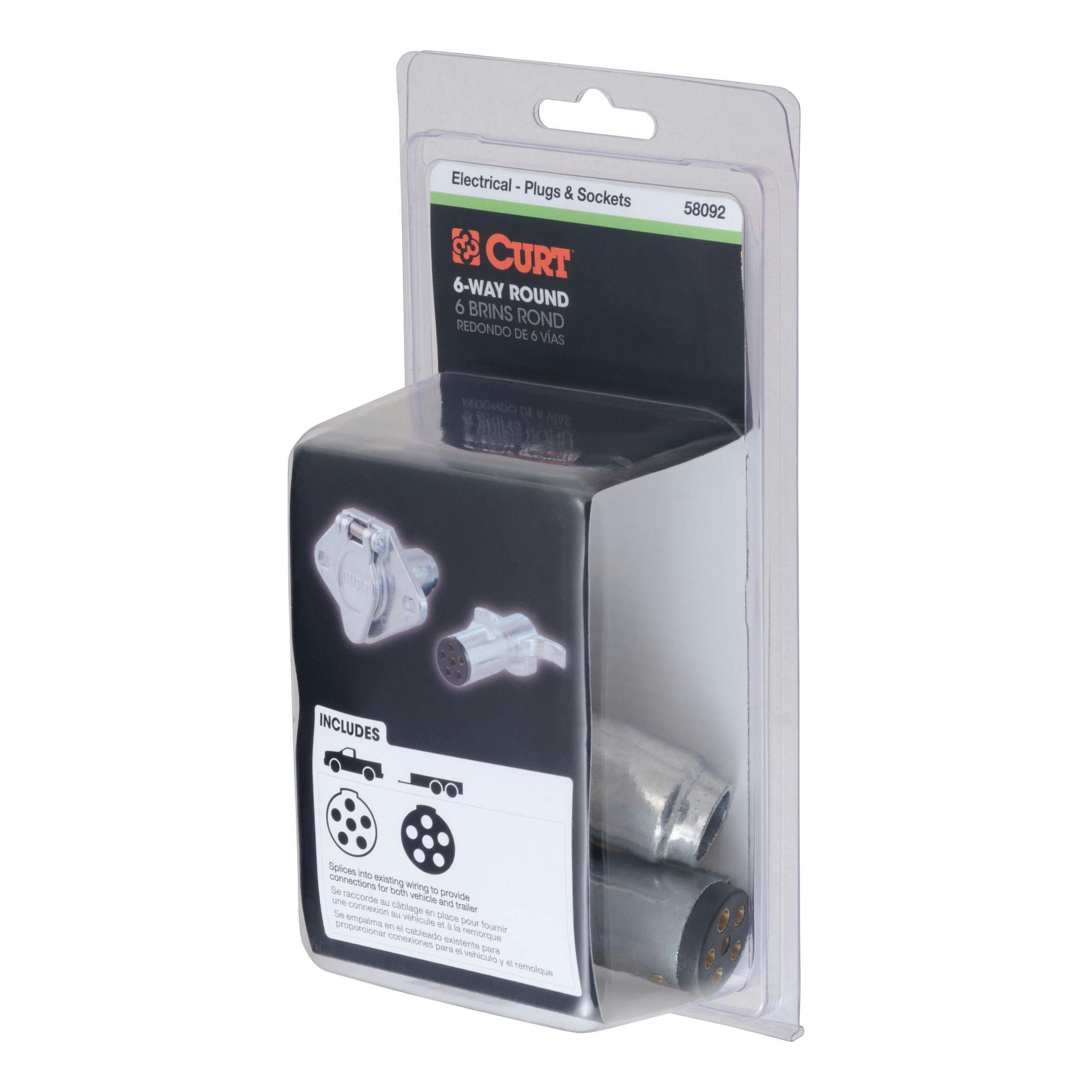 CURT 58092 6-Way Round Vehicle & Trailer Connector Plug & Socket