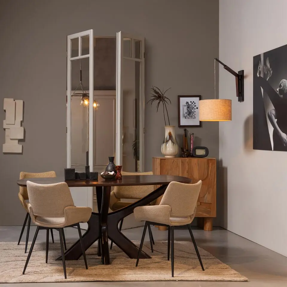 WOOOD Parade Eetkamerstoelen - Melange Stof - Zand - Set van 2