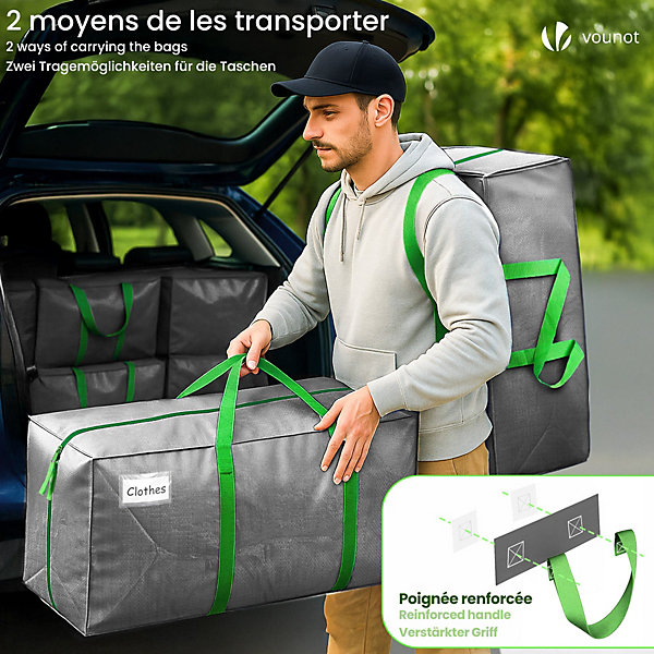 Lot de 10 sacs de demenagement grand format avec sangles et poignee gris VOUNOT