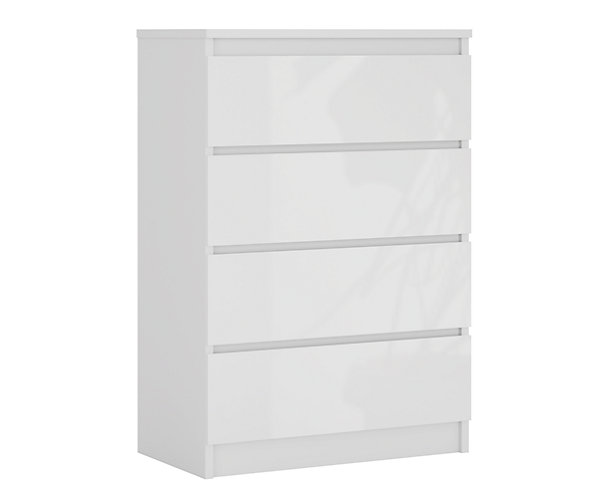 Commode 4 Tiroirs, Blanc Mat / Blanc Brillant, 70 X 39 X 101 Cm