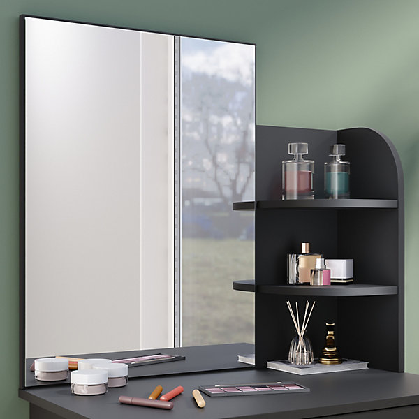 Coiffeuse avec Miroir SIRHONA Noir 70x40x140cm Table de Maquillage   Grands Tiroirs   Nombres étagères