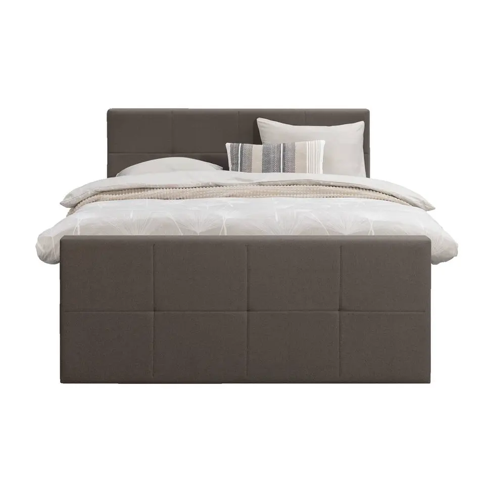 Boxspring met opbergruimte en voetbord Liv geblokt - donkerbruin - 180x200cm