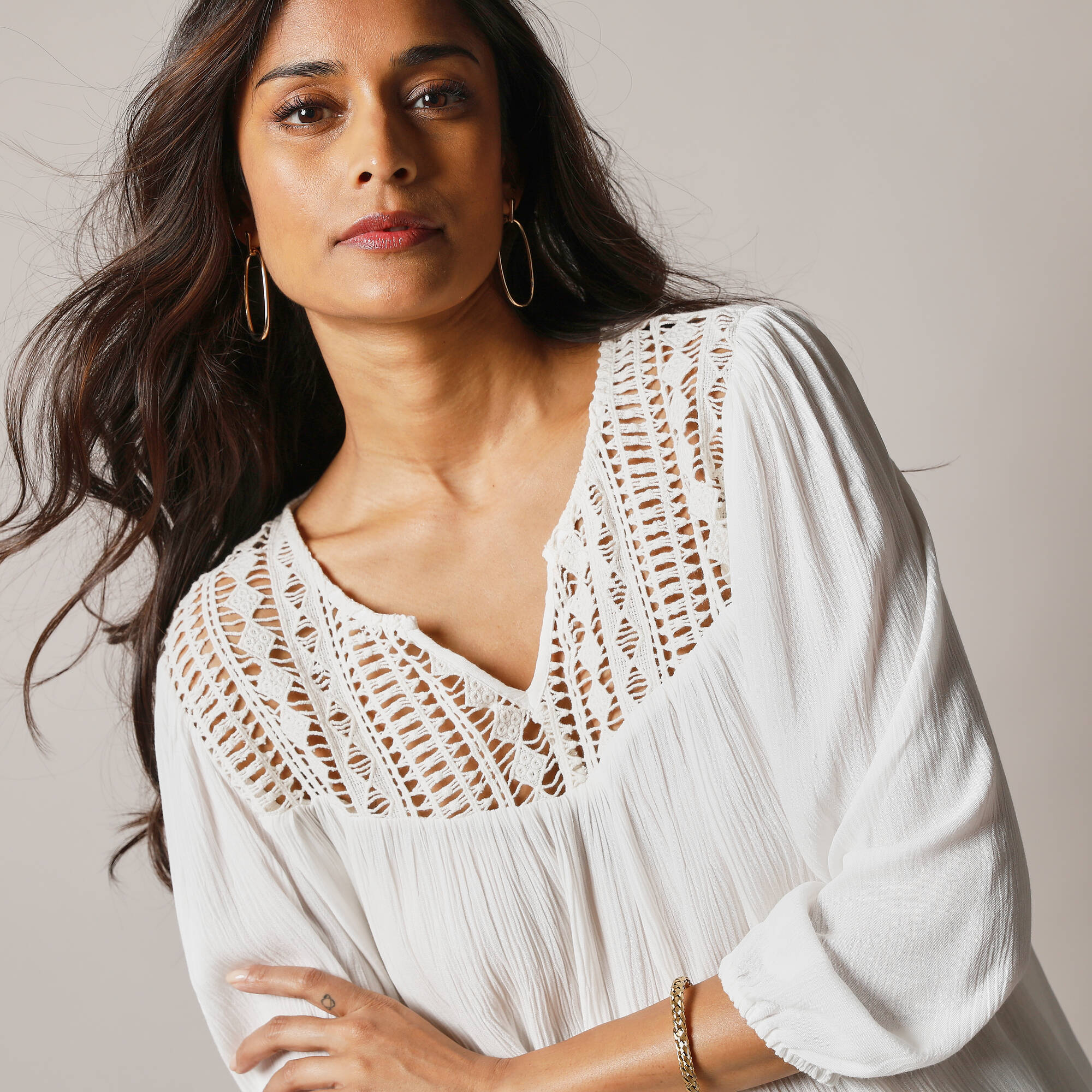Blouse macramé manches 3/4
