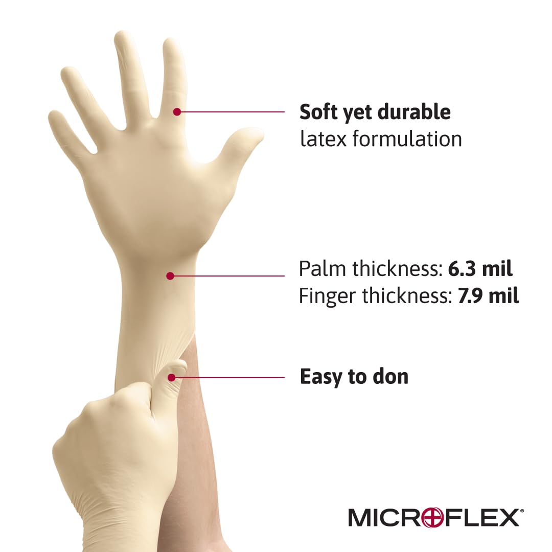 Ansell MICROFLEX Diamond Grip MF-300 Disposable Latex Gloves for Automotive, Healthcare, Machinery Industries - Large, Natural (Case of 1000)