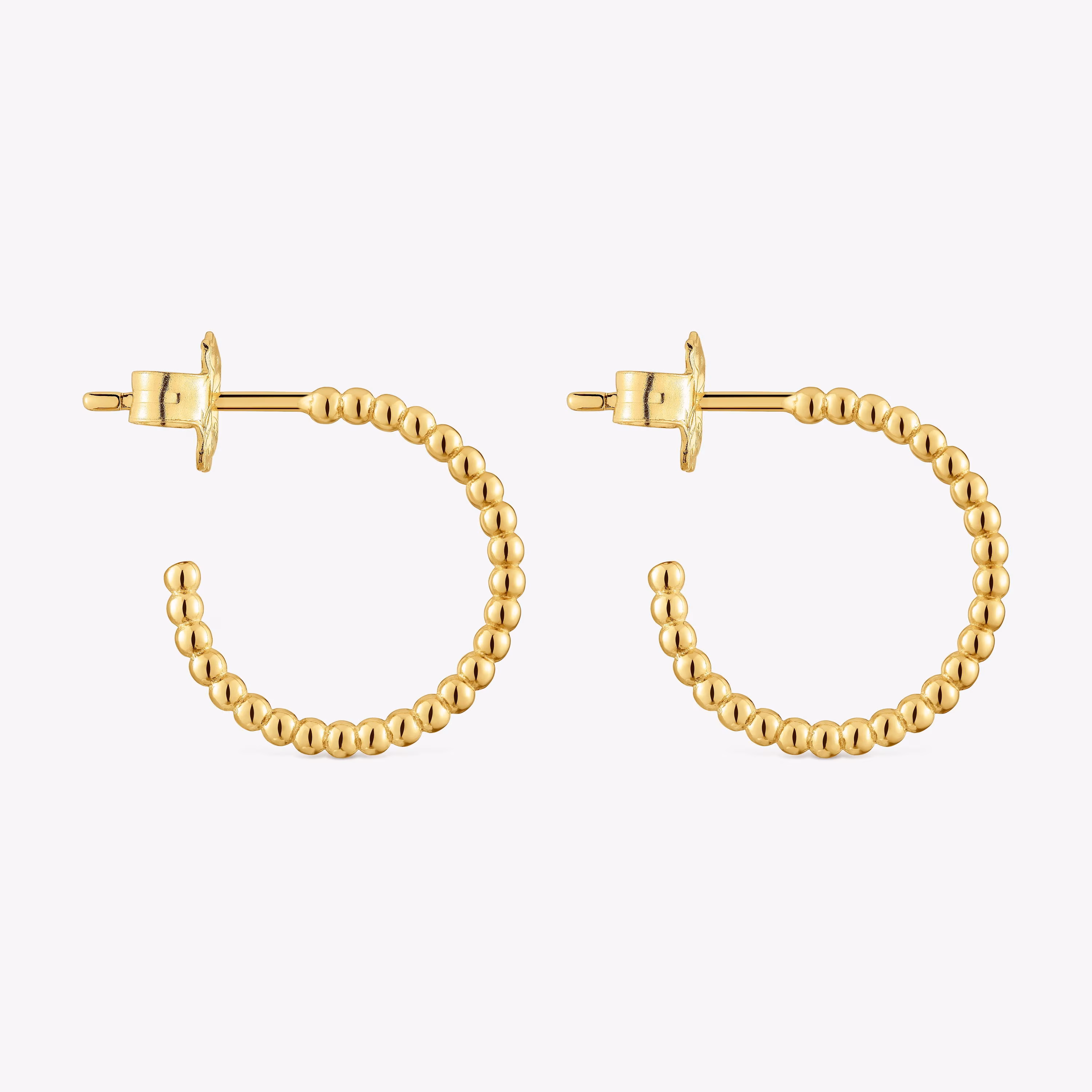 Pendientes aro cortos bolas con baño de oro 18 kt sobre plata 15 mm Basicos