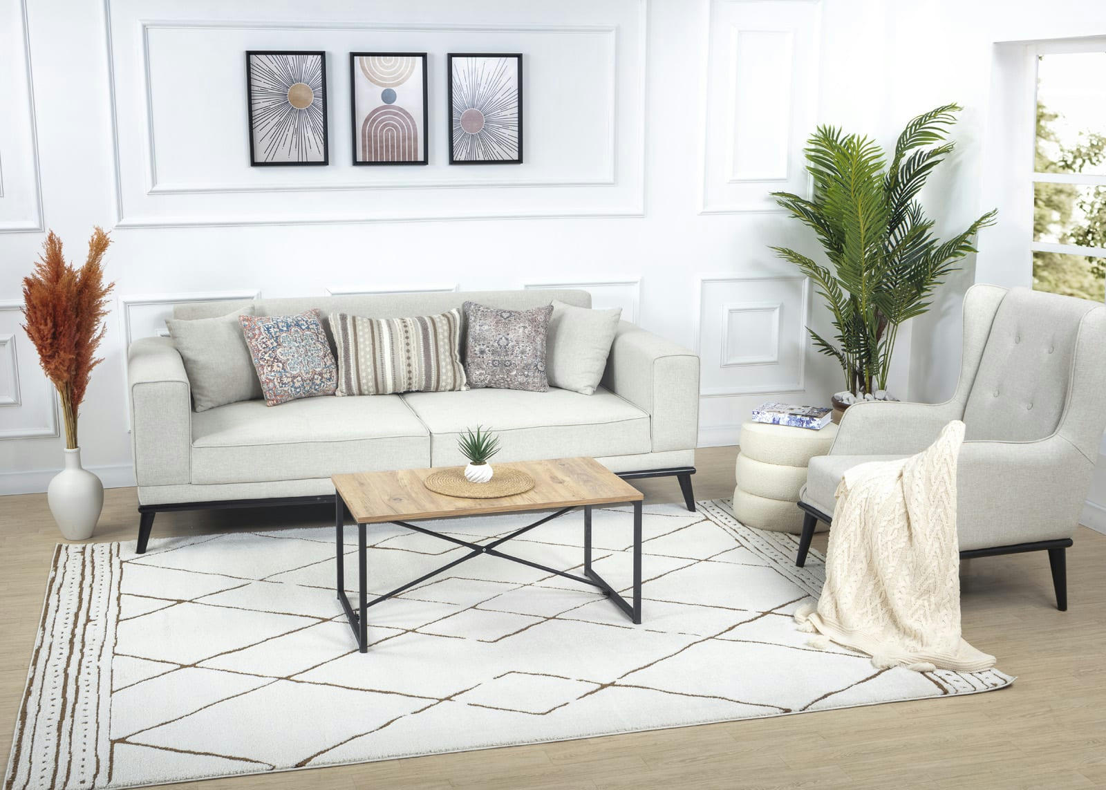 HANNAH - Tapis Berbère Ethnique Ivoire/Terracotta 200x275