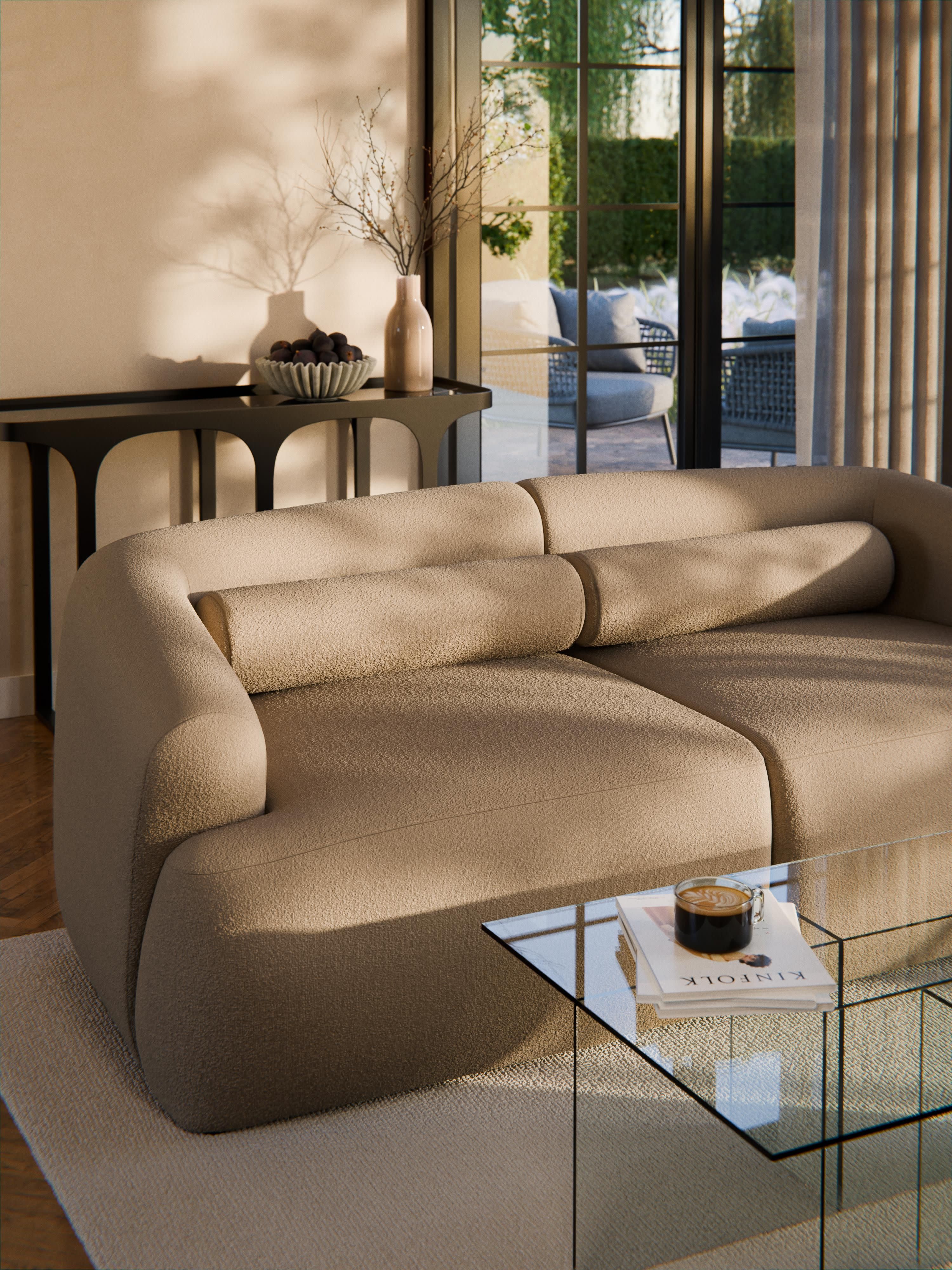Bouclé-Sofa-Nackenrolle Sofia