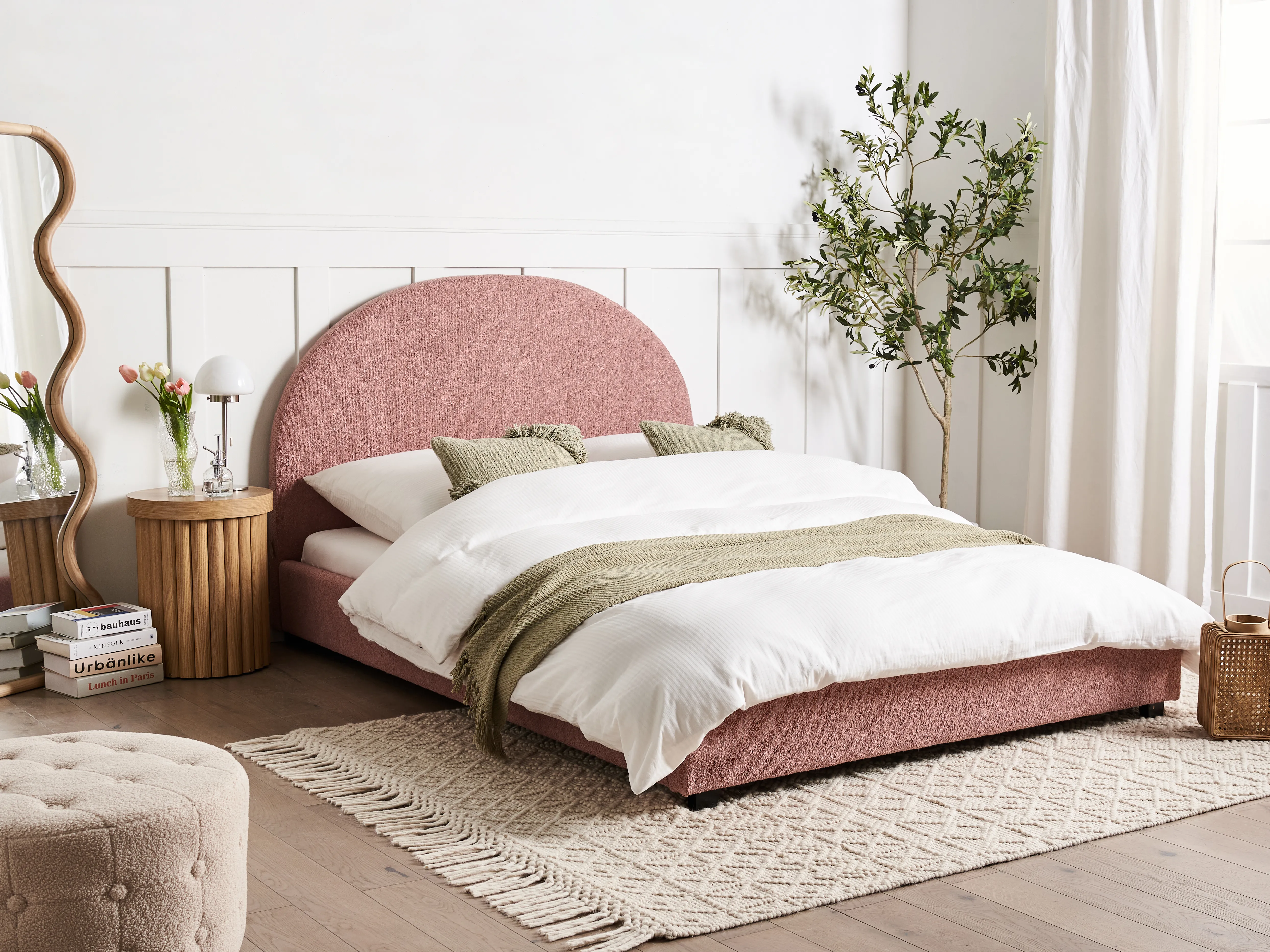 Bed Boucle VAUCLUSE 140 x 200 cm (EU Double) Pastel Pink