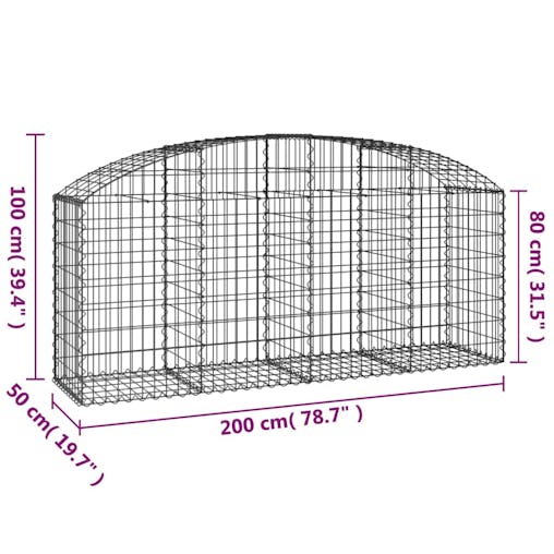 NNEVL Arched Gabion Basket 200x50x80/100 cm Galvanised Iron
