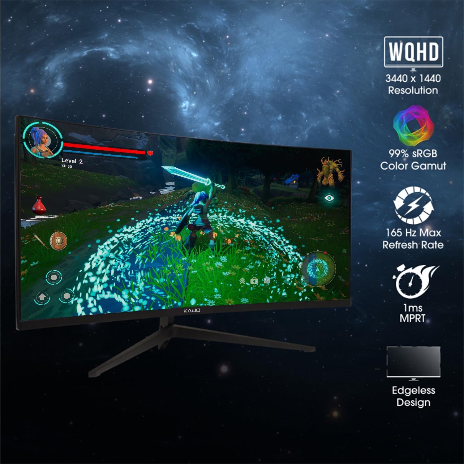 Kado Dual Gaming Monitor Setup - 2-Pack 34 Curved 1500R 21:9 Ultrawide 3440x1440 165Hz 1ms WQHD Computer Monitor  Stacked Setup AMD FreeSync Premium  VESA Mount HDMI DisplayPort Built-in Speakers