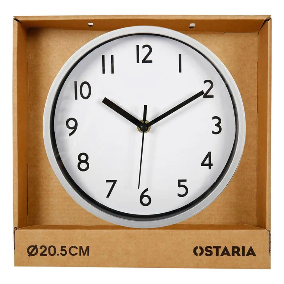 Ostaria Wandklok/muur klok - D20 cm - kunststof - zilver