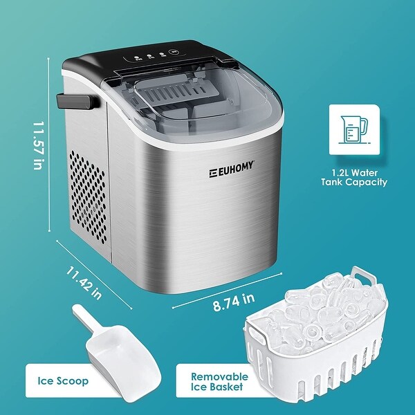 EUHOMY Countertop Ice Maker Machine with Handle (Silver)