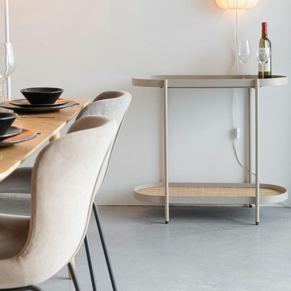 AMAYA - Console aux bords arrondies en bois et métal beige