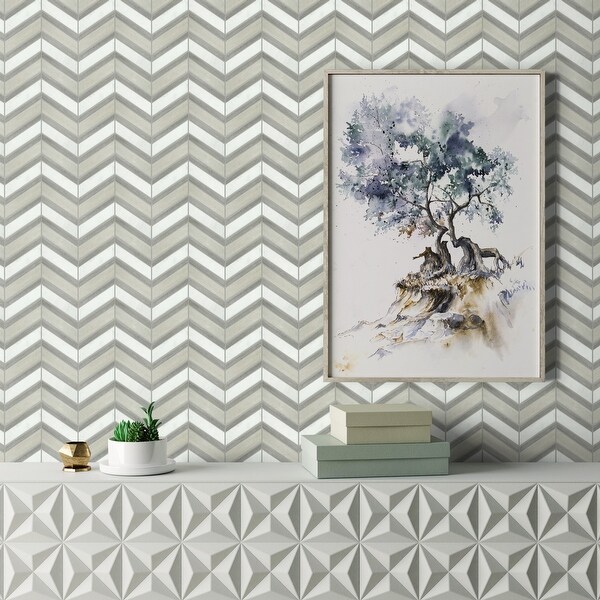 Emser Tile Intrigue - 12" x 14" Chevron Floor and Wall Mosaic Tile - - Gray/Fawn