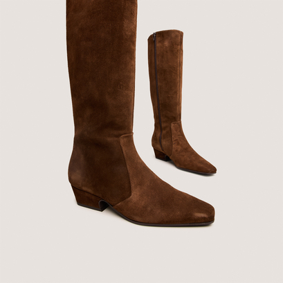 Bottes à talons biseautésen croute marron | DOMIA
