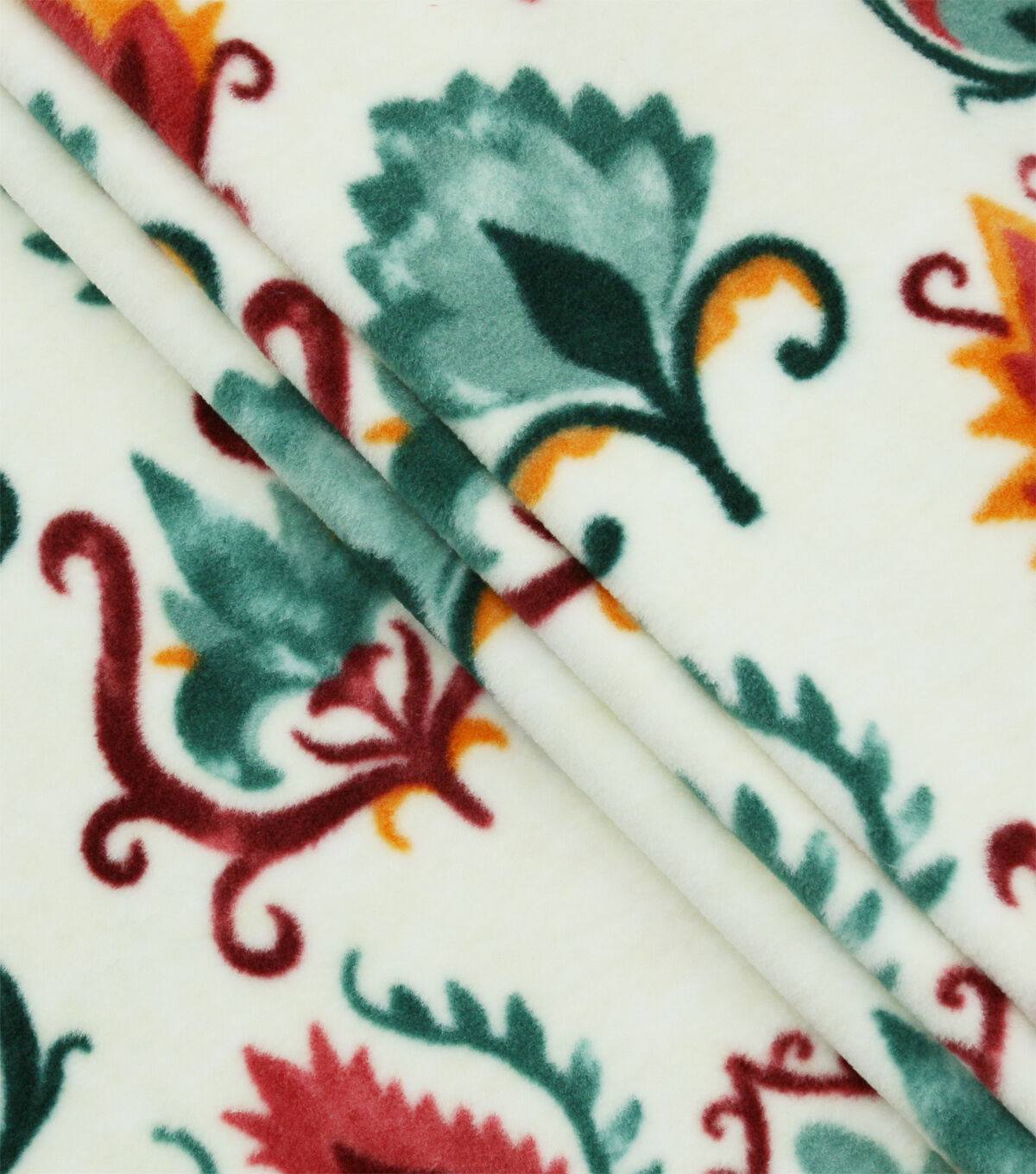 Suzani On White Heather Luxe Fleece Fabric