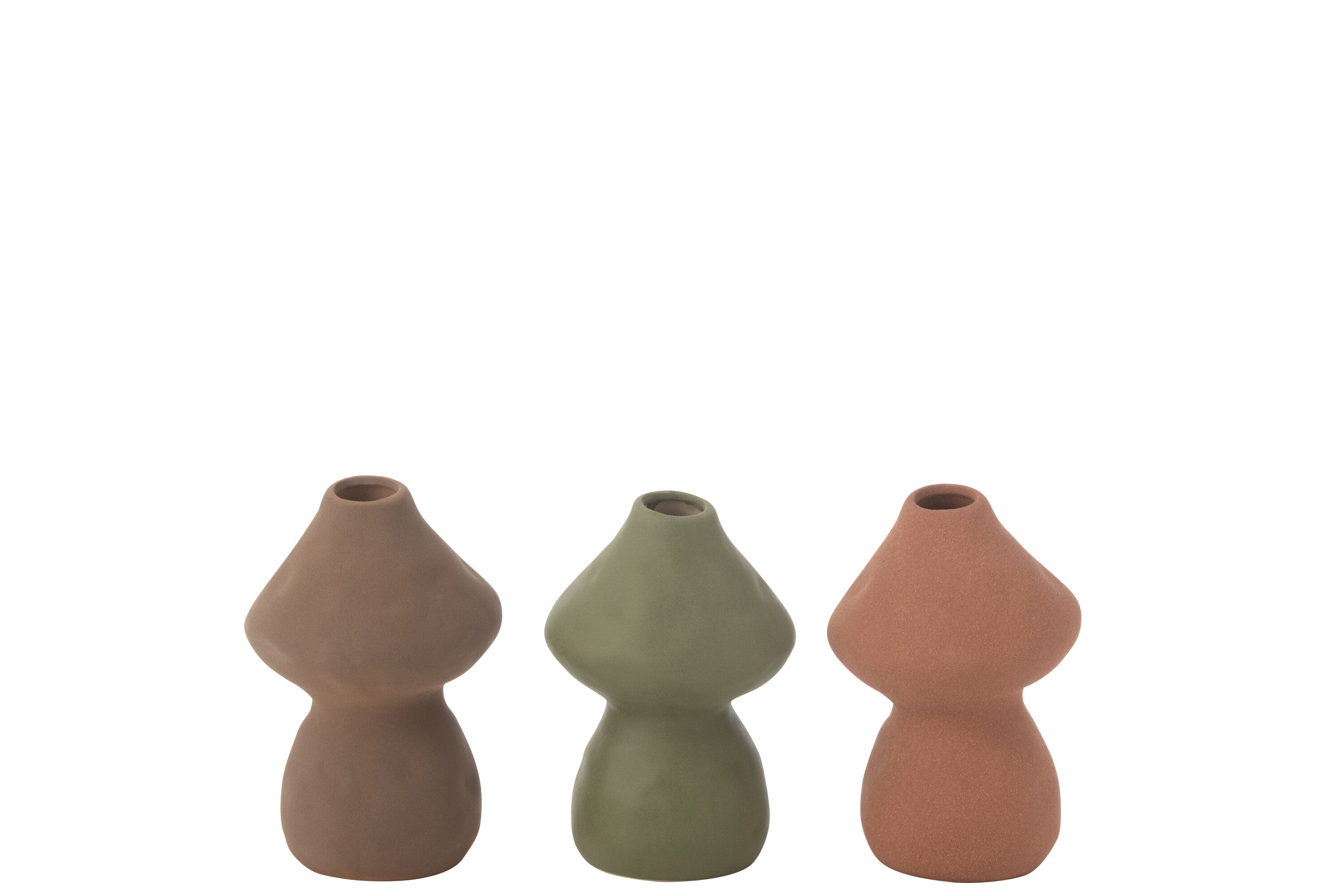 J-Line vaas Paddenstoel - porselein - rood/groen/bruin - small - 3 stuks - 16 cm hoog