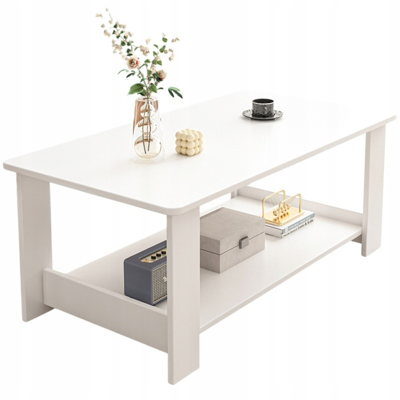Stolik biały kawowy z półką salon loft duży 100 cm