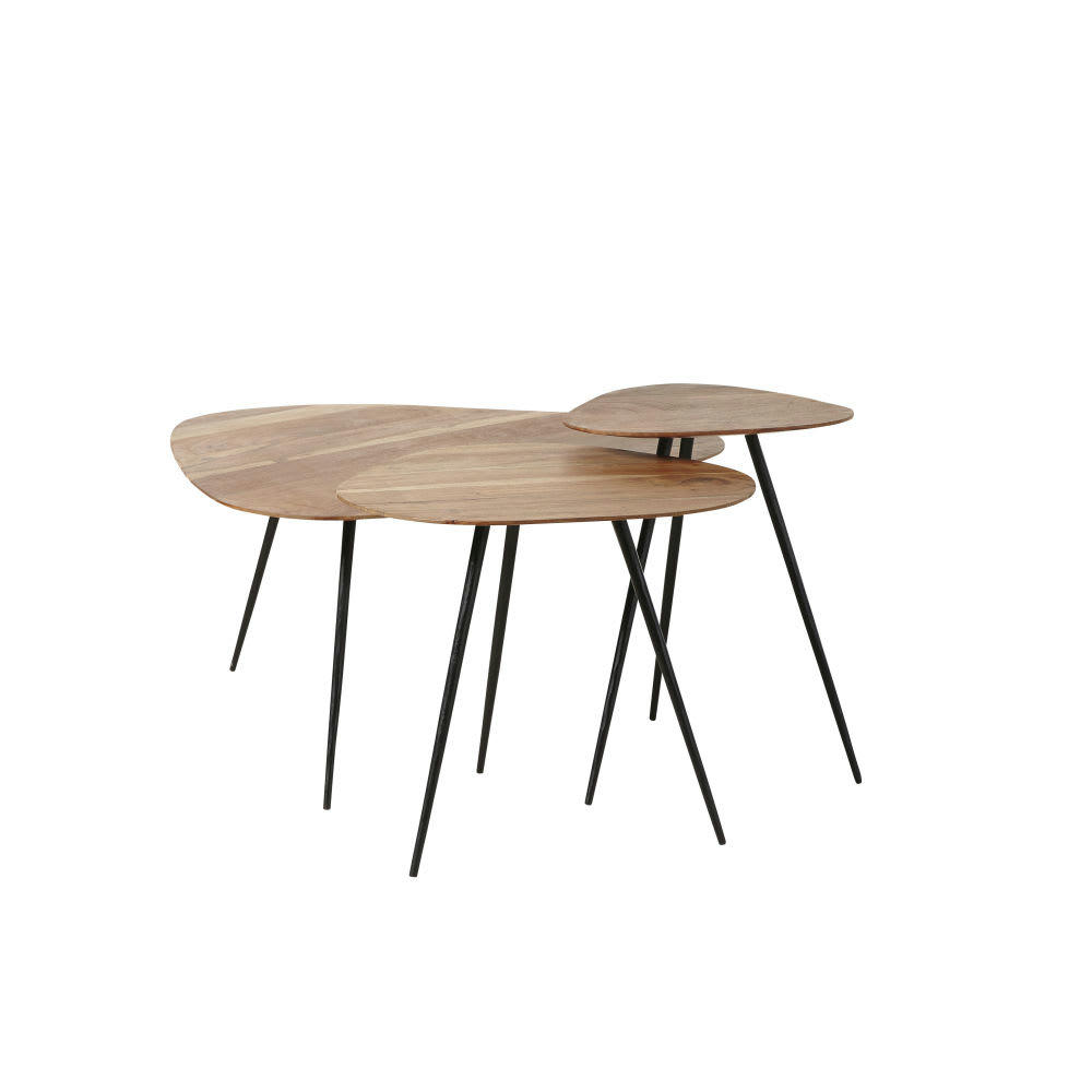 Gingerall - Tables gigognes en acacia et métal noir