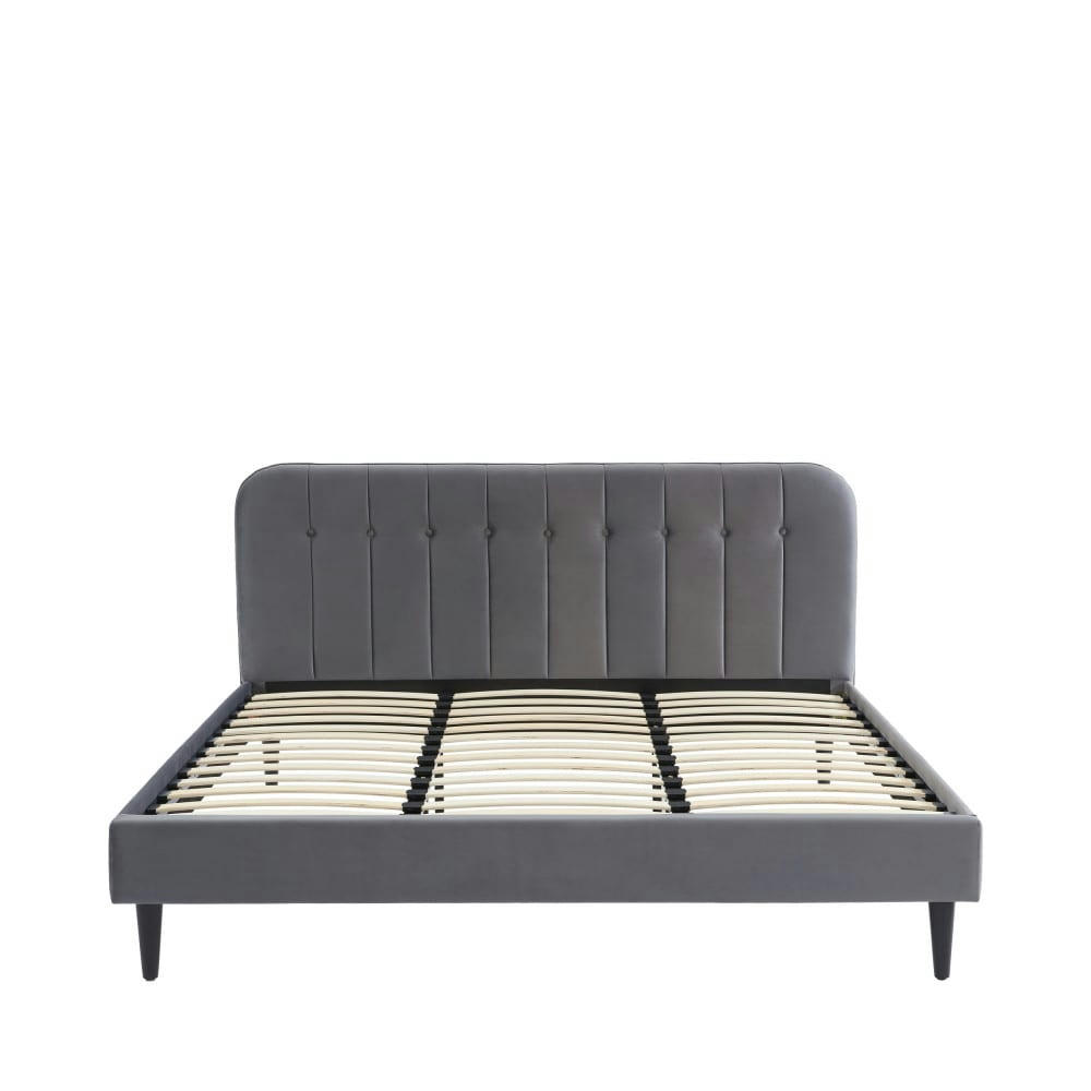 TORGO - Lit matelassé en velours 180x200cm gris