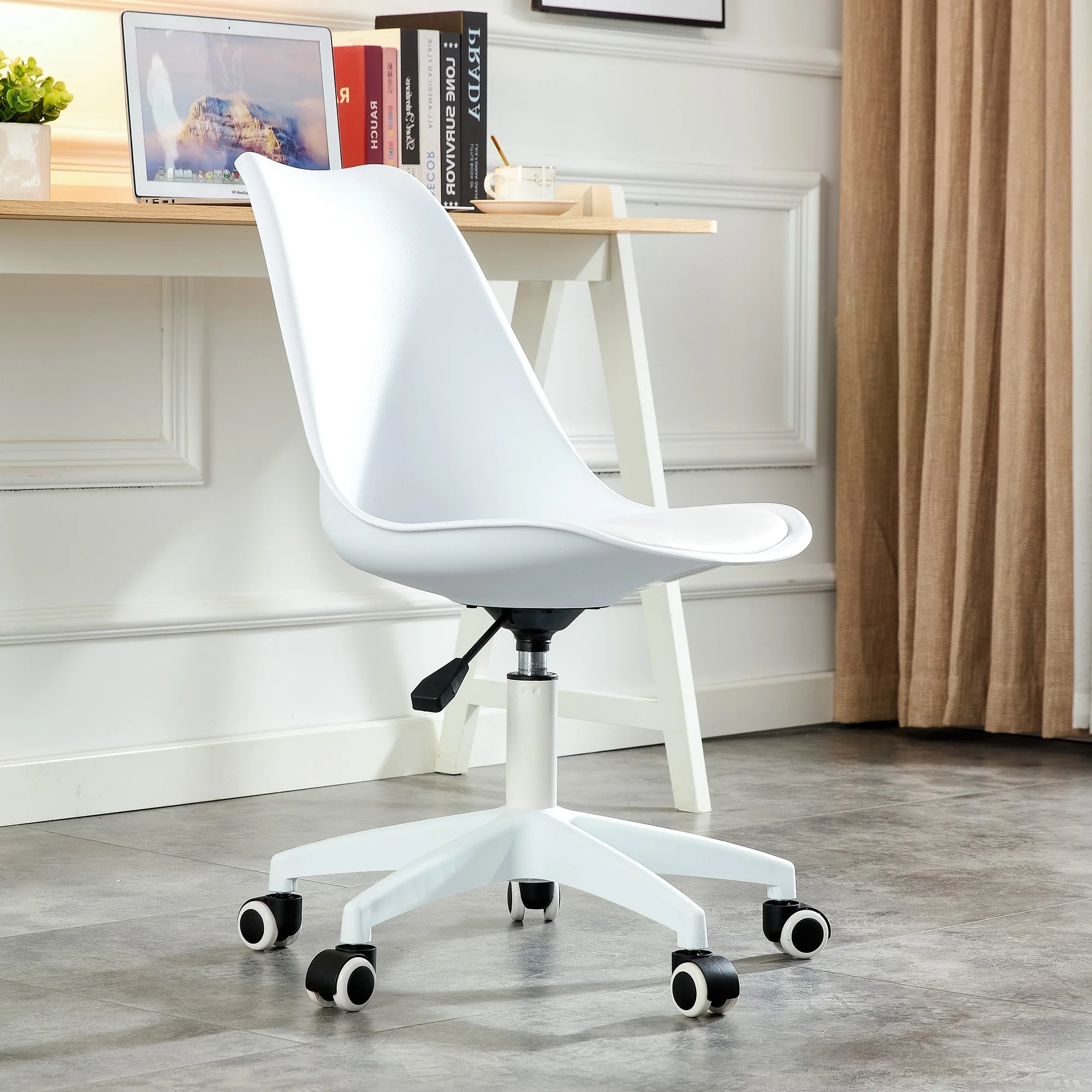 Clear Desk Chair, Adjustable 360 °Swivel Chair, Home Office Chair with Cushion and Wheels, Armless Acrylic Rolling Chairs - N/A