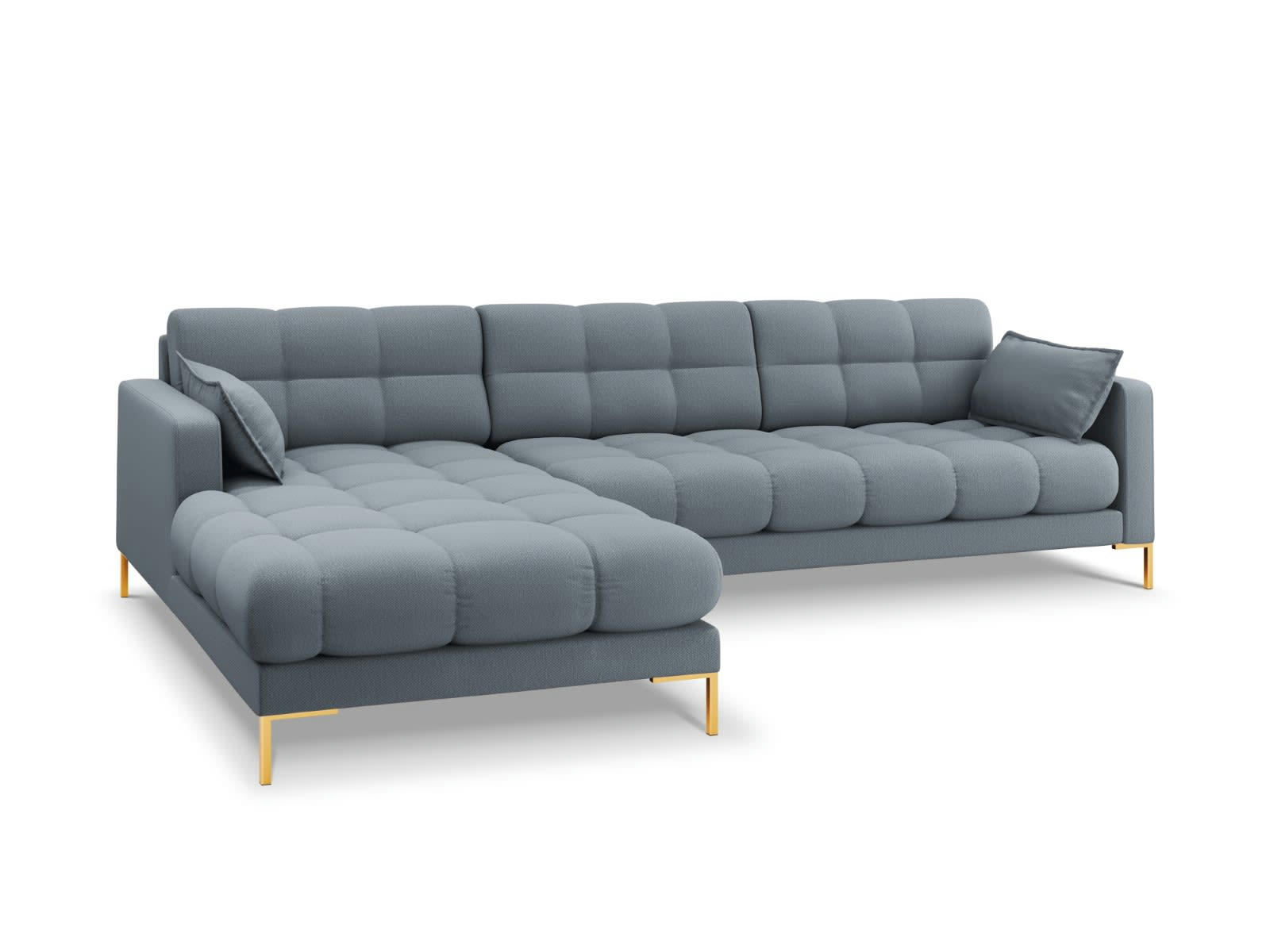 MAMAIA - Canapé d'angle gauche 5 places en tissu structurel bleu clair