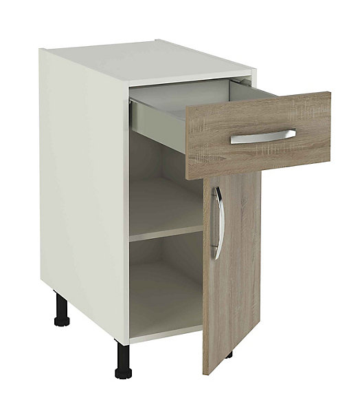 Meuble armoire de cuisine 1 porte   1 tiroir coloris chêne cortez - Hauteur 85 x Longueur 40 x profondeur 58 cm