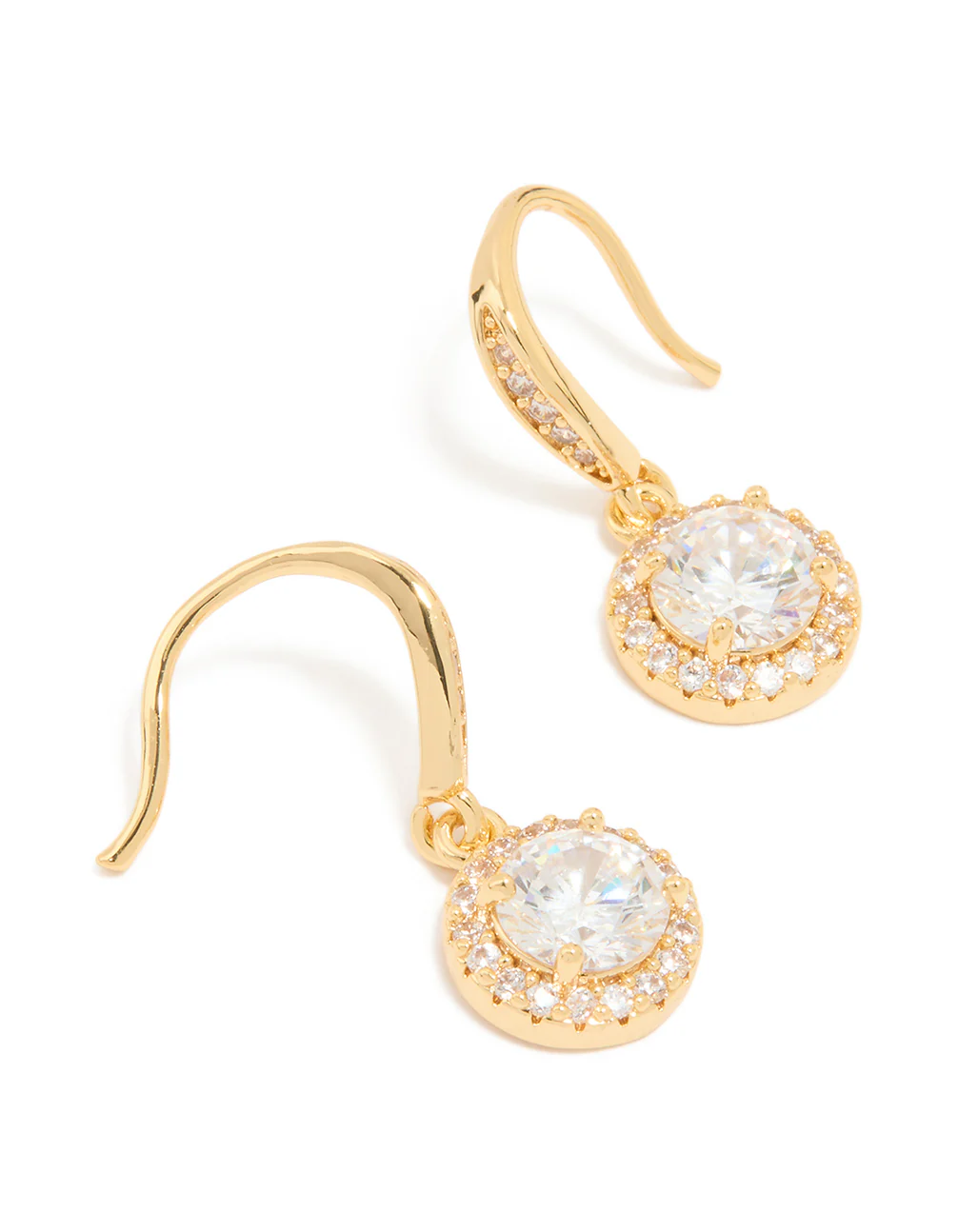 Gold Plated Cubic Zirconia Small Halo Hook Earrings