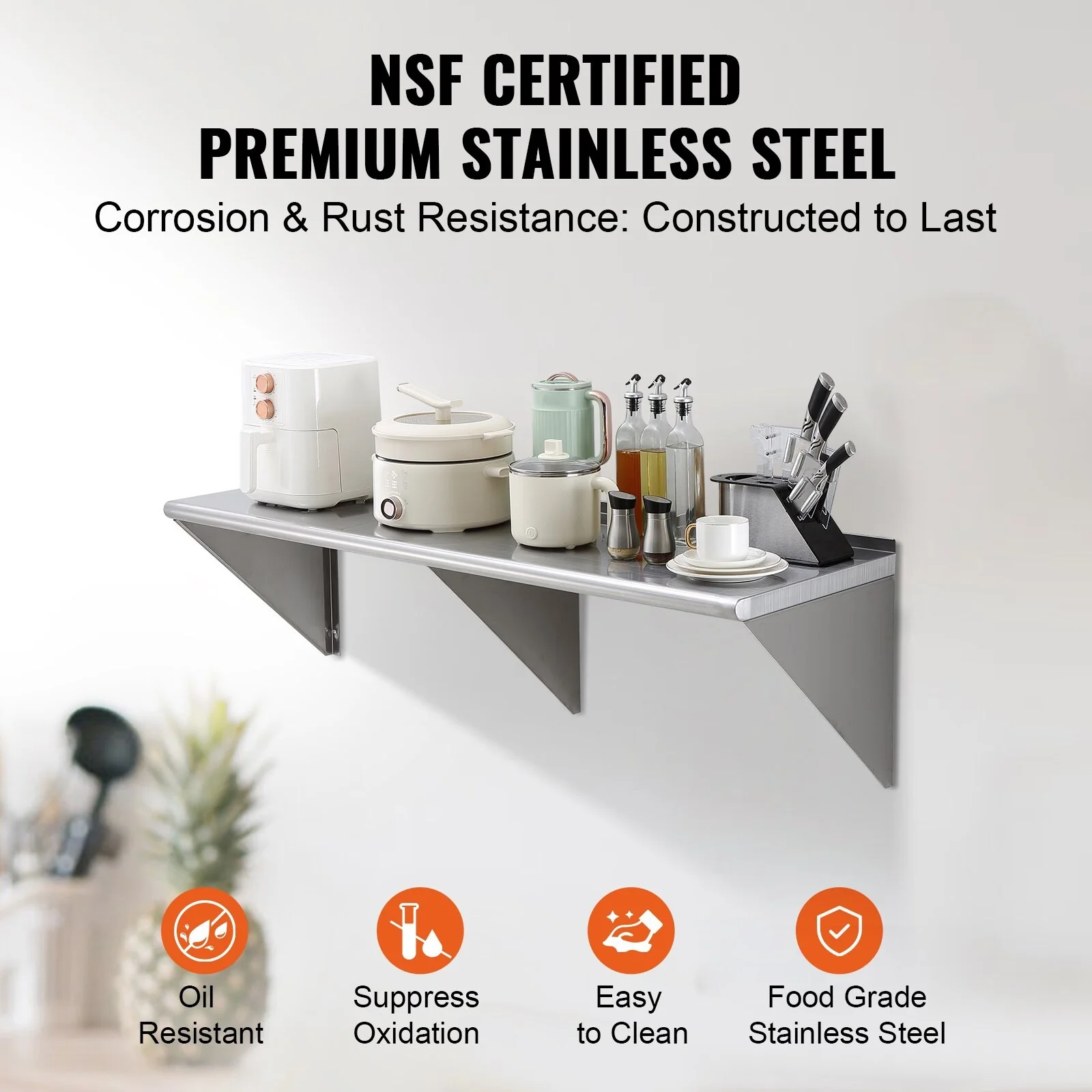 Stainless Steel Wall Shelf 18x60 Heavy Duty Kitchen Storage Rack - 60” x 18” x 17.7”