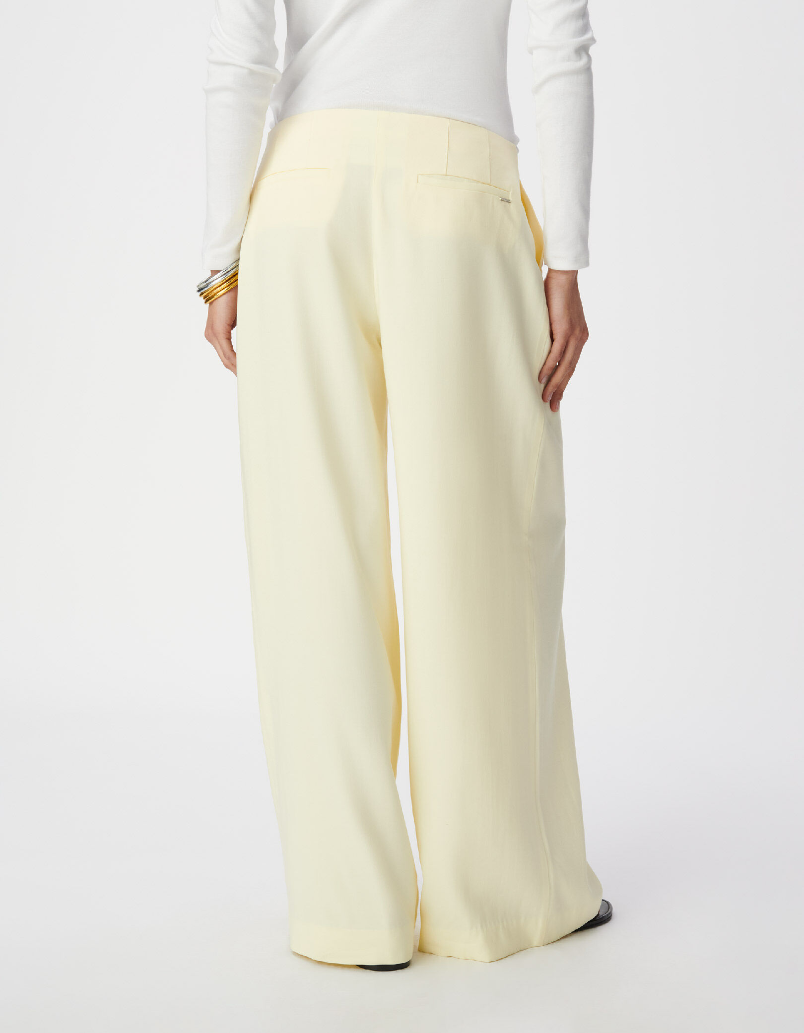 Pantalon large jaune à pinces Femme