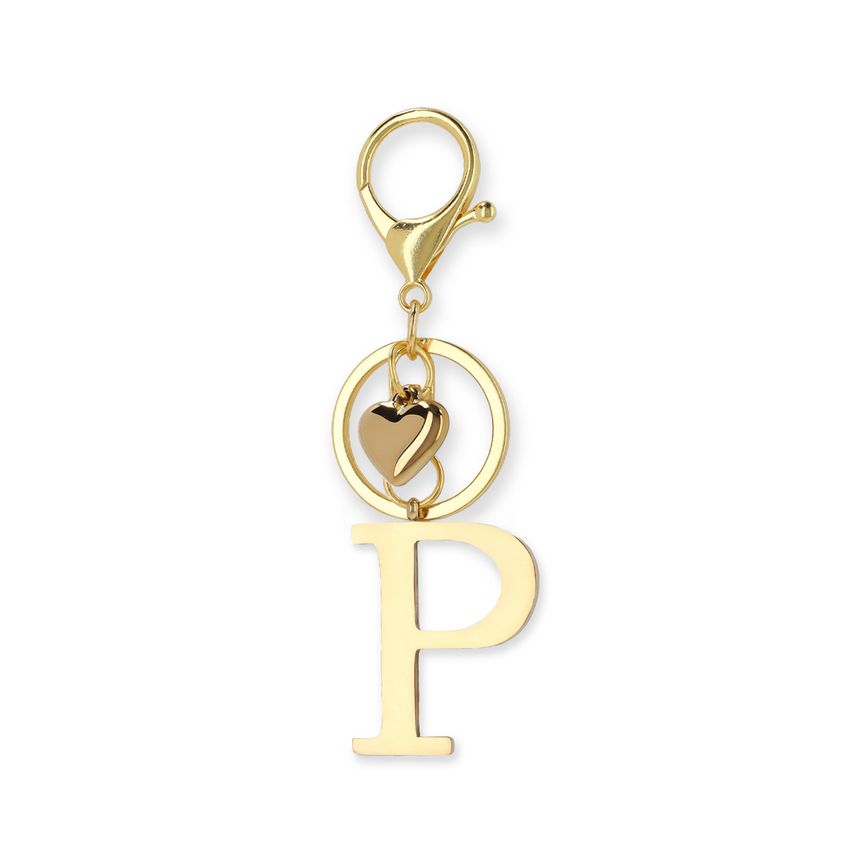Manfield Goudkleurige bag charm letter P