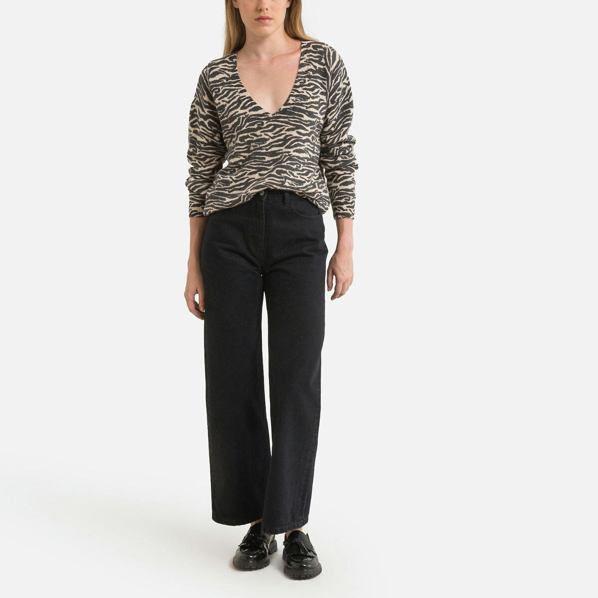 Pull zébré, col V