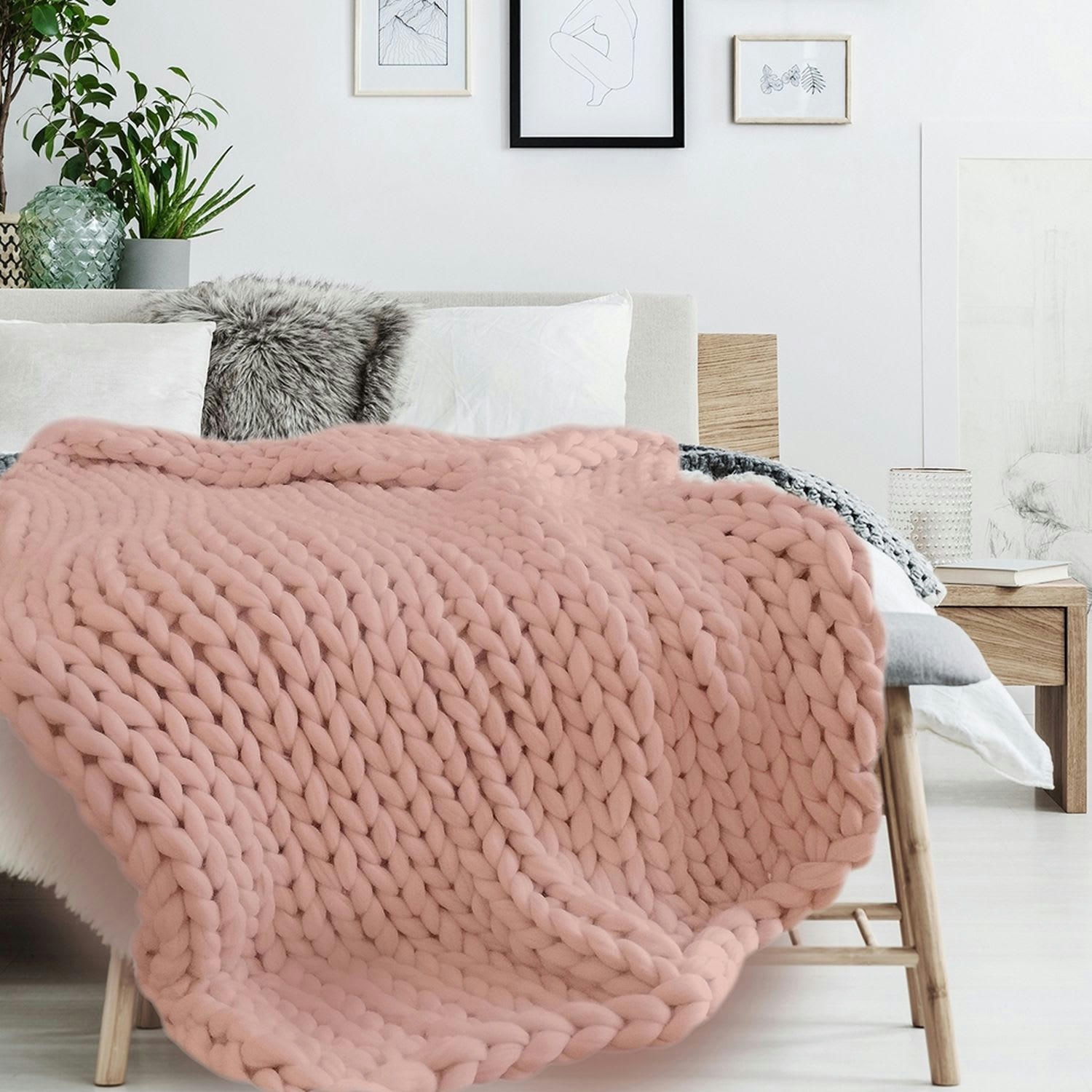 CHUNKY - Plaid grosse maille chunky l. 150 x l. 120 cm rose