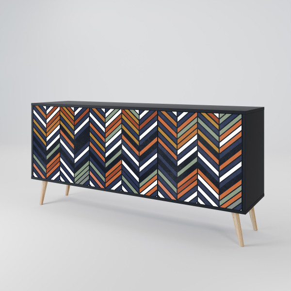 VIBRANT PATCHWORK Komoda 3 drzwi Czarna-Bukowa skośna