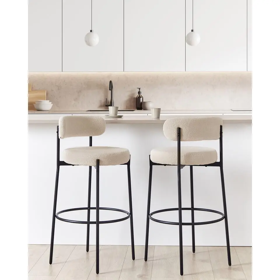 ALLISON - Barkruk set van 2 - Lichtbeige - Boucl&eacute;