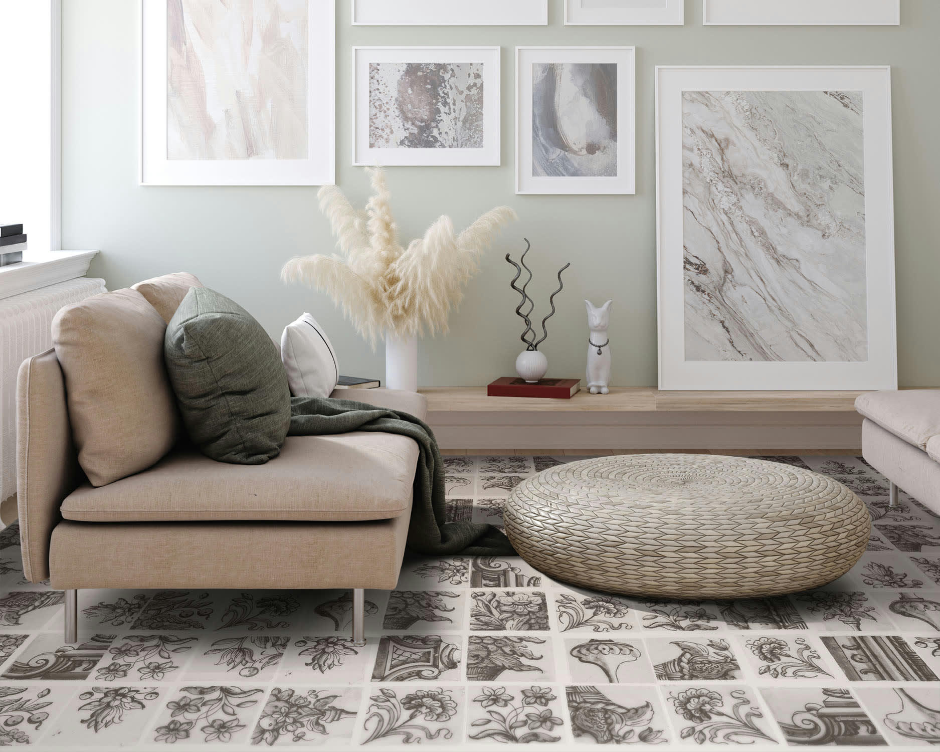 ALFOMBRAS AZULEJOS - Tapis vinyle carreaux ciments séville gris 140x200cm