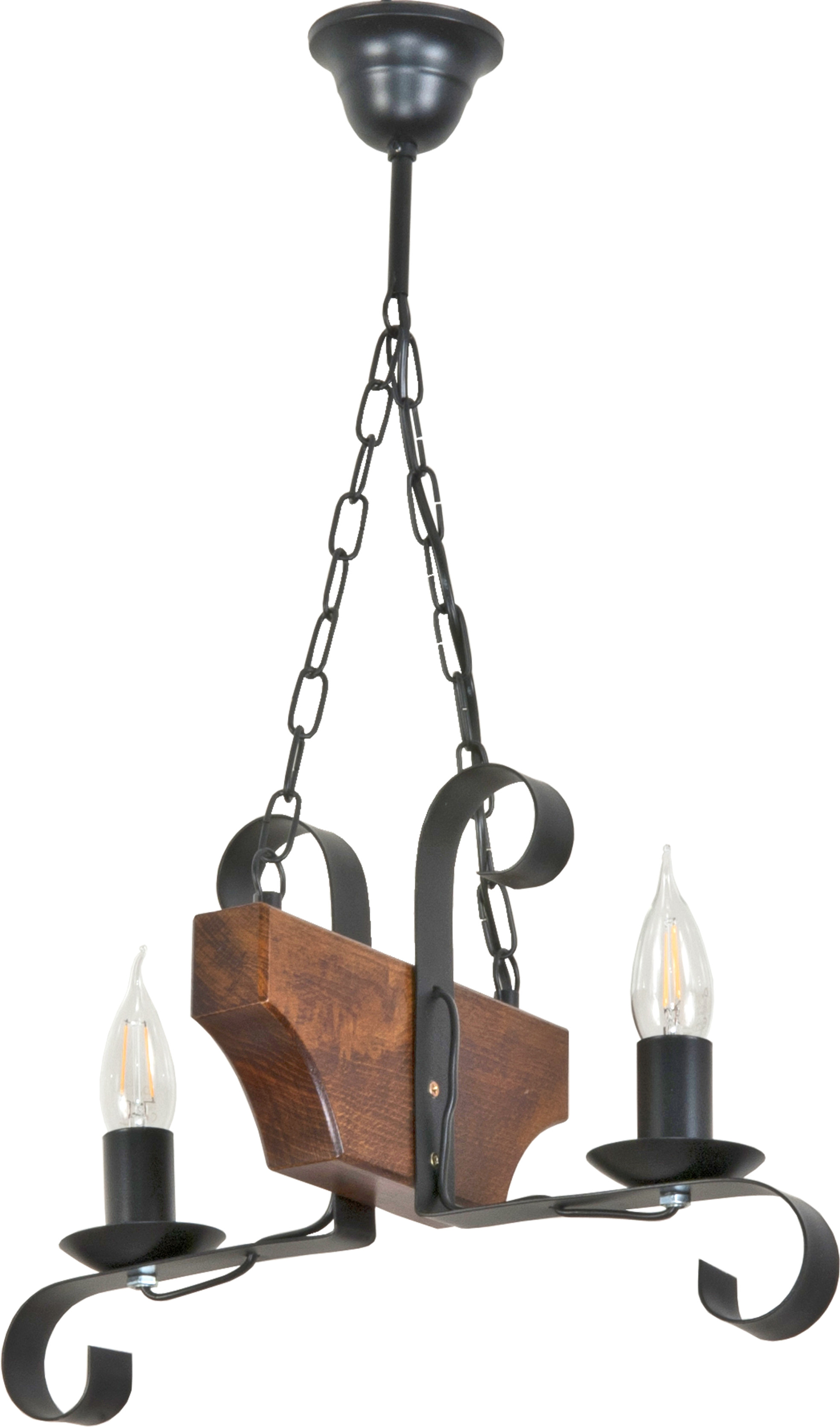 Lampa wisząca retro drewniana EDYLIT żyrandol 2xE14 NIKOLAS 11-978
