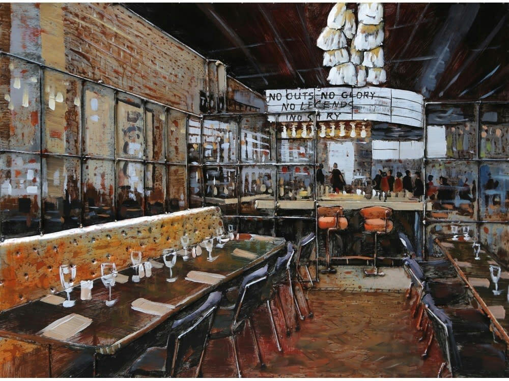MÉTAL BRASS - Tableau relief en métal restaurant américain 80x60