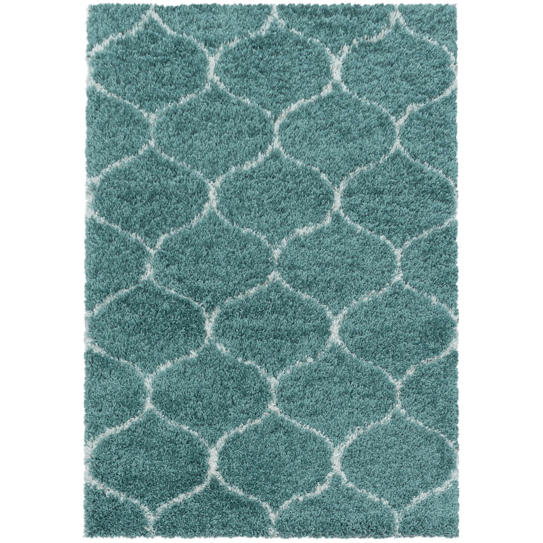 SALMA - Tapis à poils longs et motifs alhambra turquoise 160x230cm