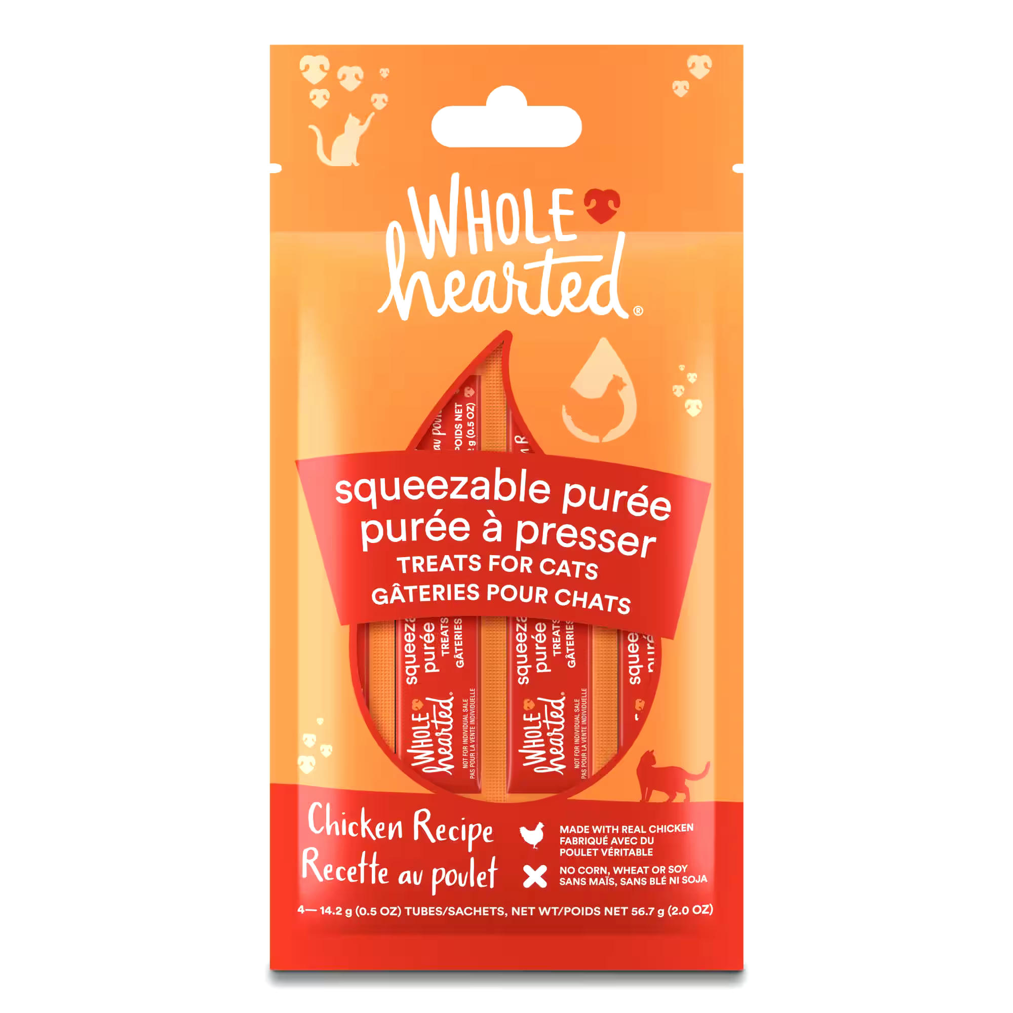 WholeHearted Squeezable Purée Wet Cat Food Variety Pack, Chicken & Tuna Recipes, 0.5-oz, 20-pk