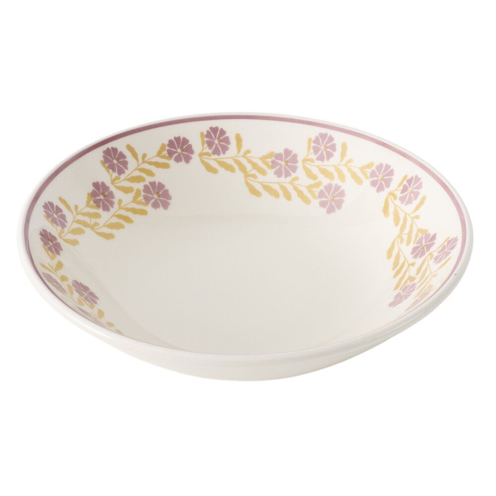 Assiette creuse ronde Berthie céramique motif végétal vert et blanc Ø14xH5cm