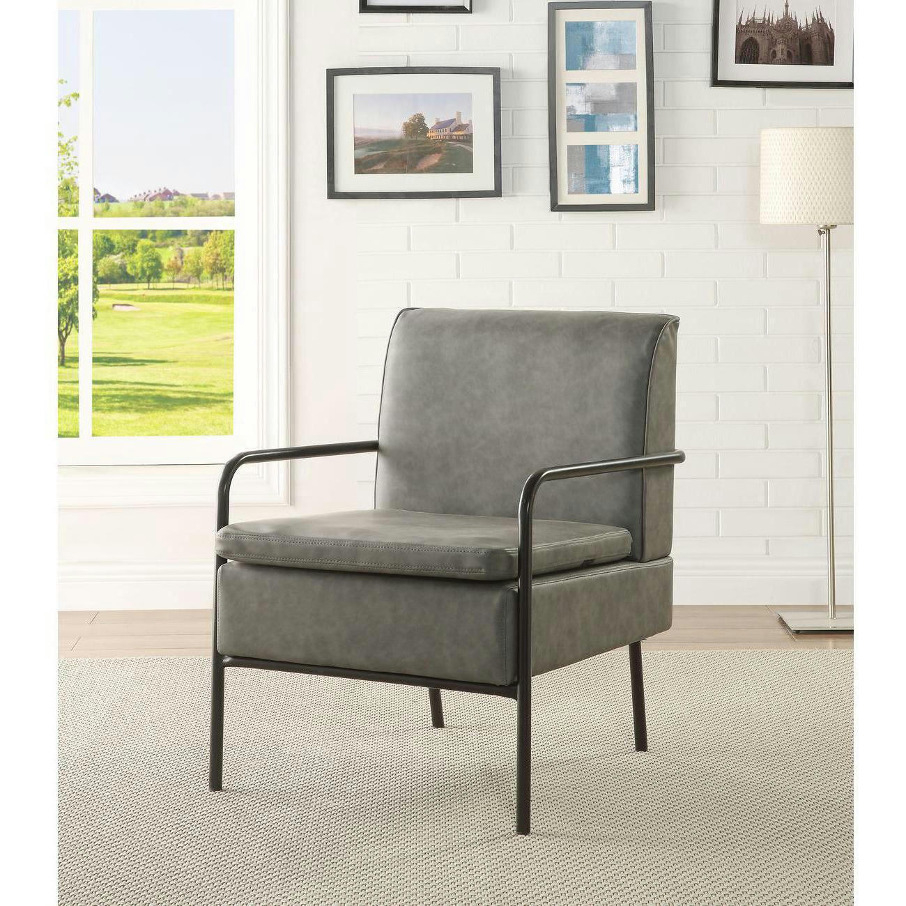 VENETO - Fauteuil assise grise pieds métal noir