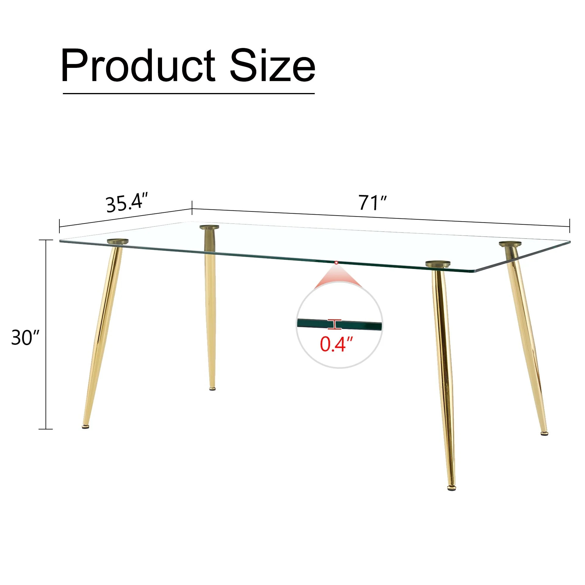 Modern Rectangular Glass Dining Table, Suitable For 4-6 People, With Tempered Glass Countertop And Metal Legs