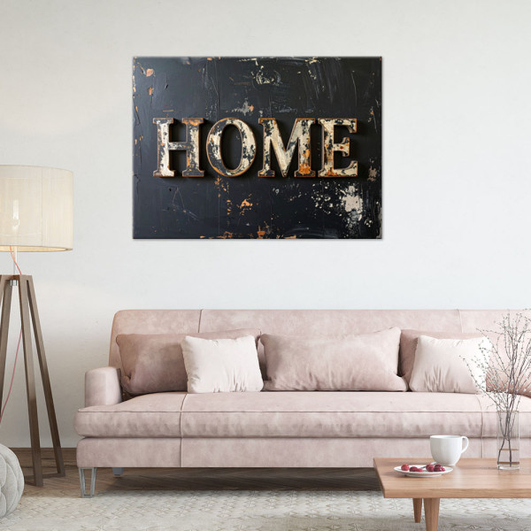 Obraz do salonu biura loftu, Napis Home Typografia imitacja farby 30x20