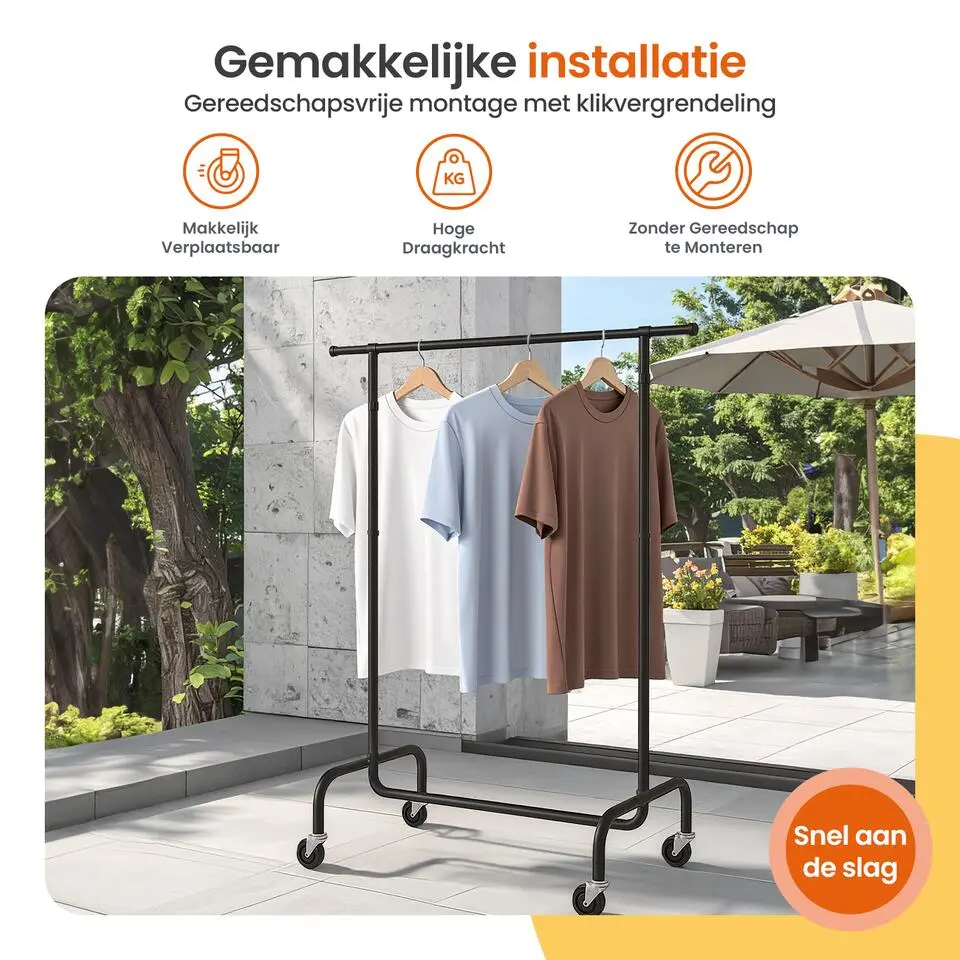 Goliving Kledingrek op wieltjes XL - Uitschuifbare Kledingstang 112-150 cm