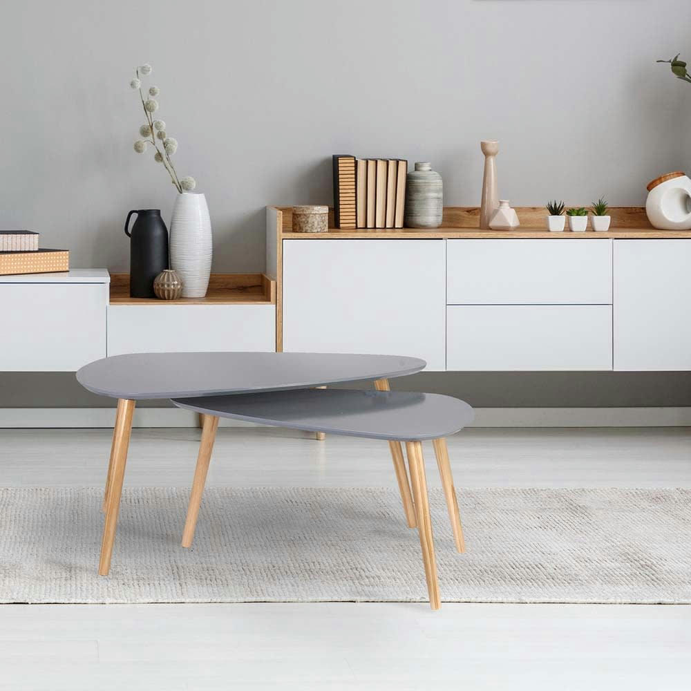 - Tables gigognes en bois galet (lot de 2) gris